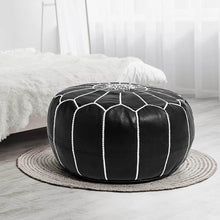 Load image into Gallery viewer, Moroccan Pouf | Ottoman Black + White Stitching