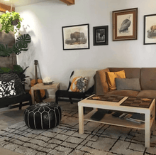 Load image into Gallery viewer, Moroccan Pouf | Ottoman Black + White Stitching