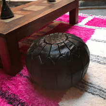 Load image into Gallery viewer, Moroccan Pouf | Ottoman Black + Black Stitching