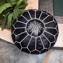 Load image into Gallery viewer, Moroccan Pouf | Ottoman Black + White Stitching