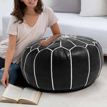 Load image into Gallery viewer, Moroccan Pouf | Ottoman Black + White Stitching