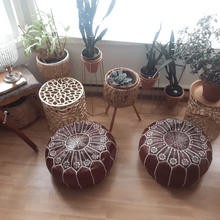 Load image into Gallery viewer, Moroccan Pouf | Ottoman Embroidery+ Brown