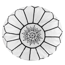 Load image into Gallery viewer, Moroccan Pouf | Ottoman White on Black Stitching