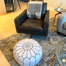 Load image into Gallery viewer, Moroccan Pouf | Ottoman White on Grey Stitching