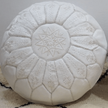 Load image into Gallery viewer, Moroccan Pouf | Ottoman White Embroidered