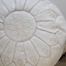 Load image into Gallery viewer, Moroccan Pouf | Ottoman White Embroidered