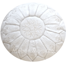 Load image into Gallery viewer, Moroccan Pouf | Ottoman White Embroidered