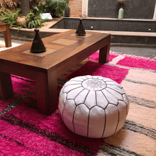 Load image into Gallery viewer, Moroccan Pouf | Ottoman White on Grey Stitching