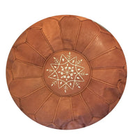 Moroccan Pouf | Ottoman Brown Leather Seams