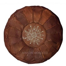 Load image into Gallery viewer, Moroccan Pouf | Ottoman Brown Leather Seams