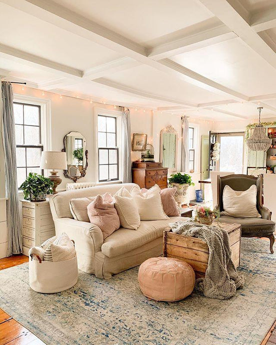 Andrea's Beautiful Cozy Home in Massachusetts featuring our Natural Moroccan Pouf | Ottoman