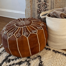 Load image into Gallery viewer, Moroccan Pouf | Ottoman Embroidery+ Brown