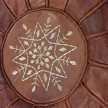 Load image into Gallery viewer, Moroccan Pouf | Ottoman Brown Leather Seams