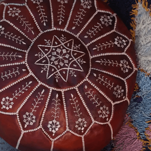 Moroccan Pouf | Ottoman Embroidery+ Brown