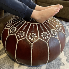 Load image into Gallery viewer, Moroccan Pouf | Ottoman Embroidery+ Brown