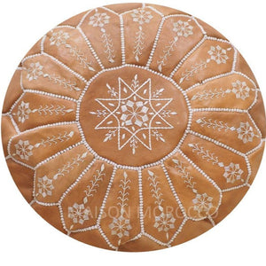 Moroccan Pouf | Ottoman Embroidery+ Caramel