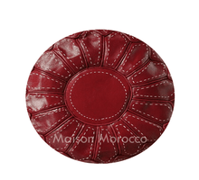 Load image into Gallery viewer, Moroccan Pouf | Ottoman Red Leather Stitching