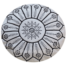 Load image into Gallery viewer, Moroccan Pouf | Ottoman White with Black Embroidery