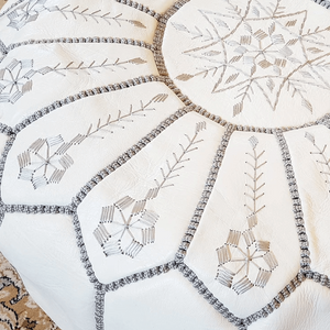 Moroccan Pouf | Ottoman Grey Embroidered