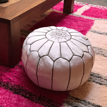 Load image into Gallery viewer, Moroccan Pouf | Ottoman White on Grey Stitching