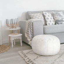 Load image into Gallery viewer, Moroccan Pouf | Ottoman White on White Stitching