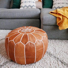 Load image into Gallery viewer, moroccan leather pouf brown tan maison morocco