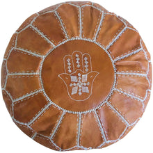 Load image into Gallery viewer, Moroccan Pouf | Ottoman in Caramel Brown Hand of Fatima