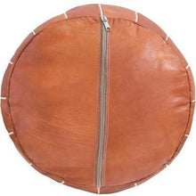 Load image into Gallery viewer, zipper filling brown tan leather moroccan pouf ottoman maison morocco